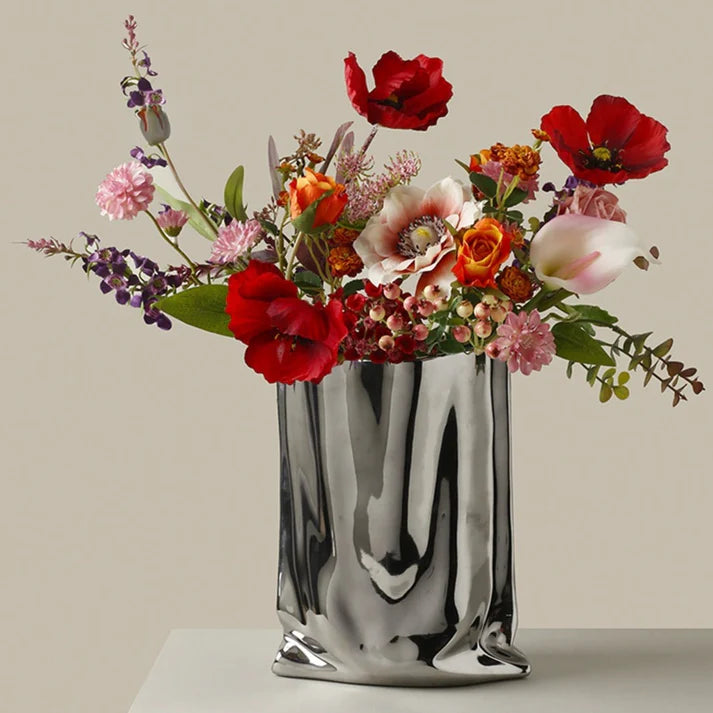 Aurelia - Silver Ceramic Paper Bag Vase