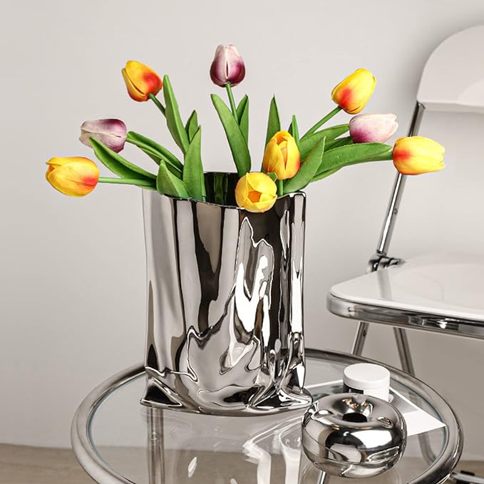 Aurelia - Silver Ceramic Paper Bag Vase
