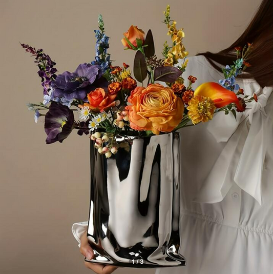 Aurelia - Silver Ceramic Paper Bag Vase